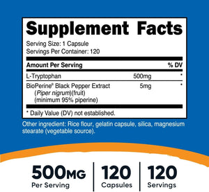 NUTRICOST - Nutricost L-Tryptophan 500Mg. 120 Capsulas - The Red Vitamin MX - Suplementos Alimenticios - {{ shop.shopifyCountryName }}