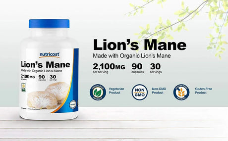 NUTRICOST - Nutricost Lion's Mane Mushroom 1650Mg. 90 Capsulas - The Red Vitamin MX - Suplementos Alimenticios - {{ shop.shopifyCountryName }}