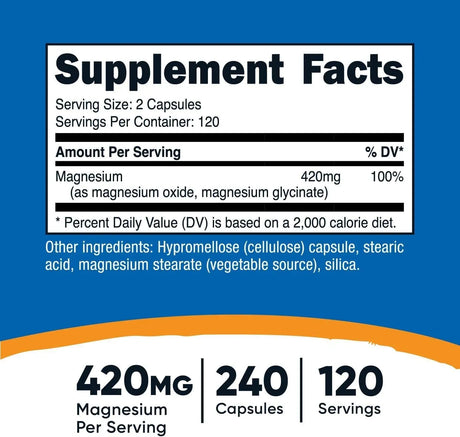 NUTRICOST - Nutricost Magnesium+ Extra Strength 420Mg. 240 Capsulas - The Red Vitamin MX - Suplementos Alimenticios - {{ shop.shopifyCountryName }}