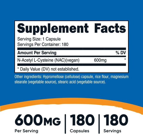 NUTRICOST - Nutricost N-Acetyl L-Cysteine (NAC) 600Mg. 180 Capsulas - The Red Vitamin MX - Suplementos Alimenticios - {{ shop.shopifyCountryName }}