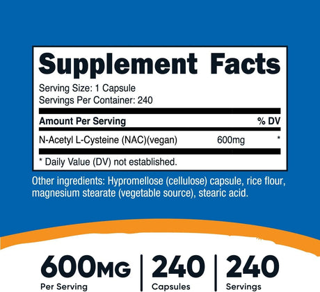 NUTRICOST - Nutricost N-Acetyl L-Cysteine (NAC) 600Mg. 240 Capsulas - The Red Vitamin MX - Suplementos Alimenticios - {{ shop.shopifyCountryName }}