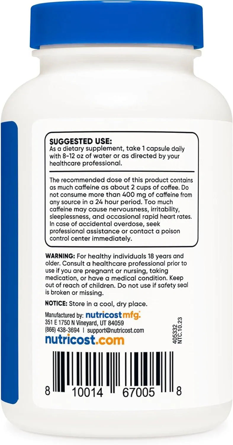 NUTRICOST - Nutricost Natural Caffeine 200Mg. 250 Capsulas - The Red Vitamin MX - Suplementos Alimenticios - {{ shop.shopifyCountryName }}