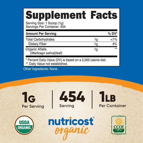 NUTRICOST - Nutricost Organic Alfalfa Powder 454Gr. - The Red Vitamin MX - Suplementos Alimenticios - {{ shop.shopifyCountryName }}