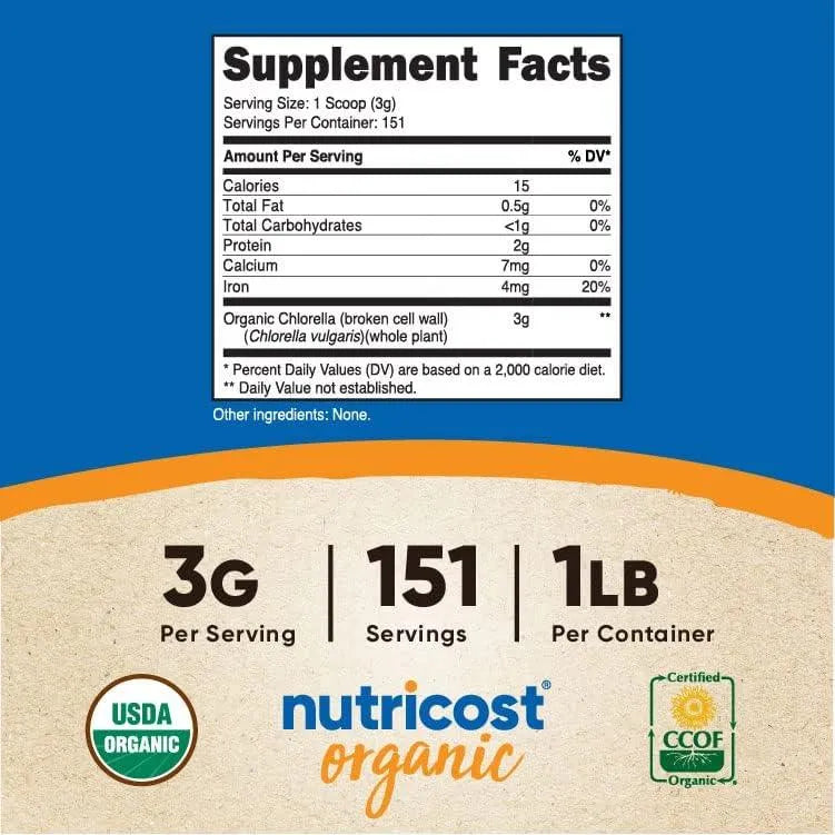 NUTRICOST - Nutricost Organic Chlorella Powder 16Oz. - The Red Vitamin MX - Suplementos Alimenticios - {{ shop.shopifyCountryName }}