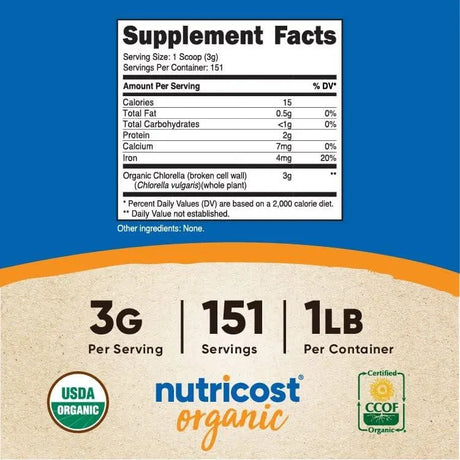 NUTRICOST - Nutricost Organic Chlorella Powder 16Oz. - The Red Vitamin MX - Suplementos Alimenticios - {{ shop.shopifyCountryName }}