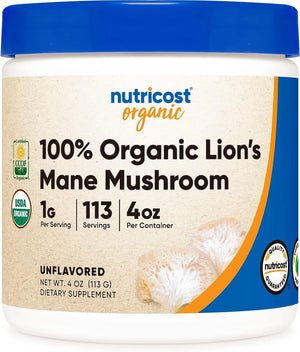 NUTRICOST - Nutricost Organic Lion's Mane Mushroom Powder 113 Servicios 113Gr. - The Red Vitamin MX - Suplementos Alimenticios - {{ shop.shopifyCountryName }}