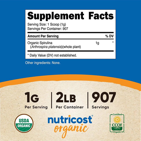 NUTRICOST - Nutricost Organic Spirulina Powder 907Gr. 907 Servicios - The Red Vitamin MX - Suplementos Alimenticios - {{ shop.shopifyCountryName }}