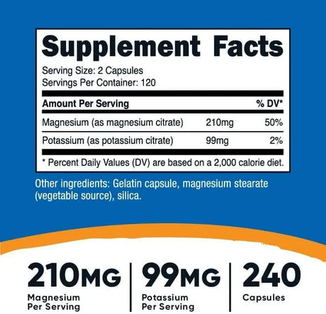 NUTRICOST - Nutricost Potassium 99Mg. Magnesium 210Mg. Citrates 240 Capsulas - The Red Vitamin MX - Suplementos Alimenticios - {{ shop.shopifyCountryName }}