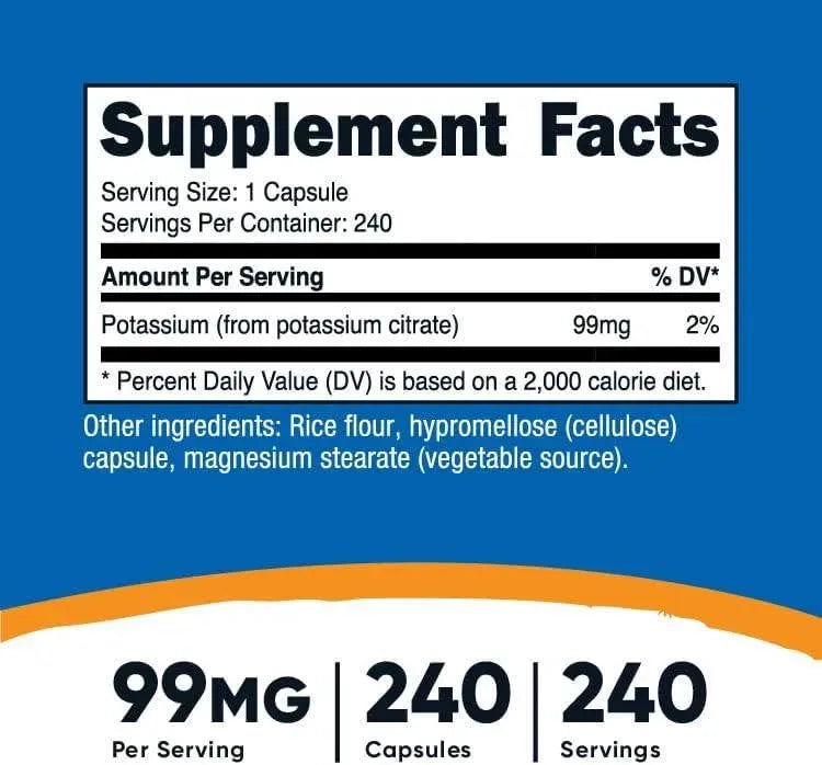 NUTRICOST - Nutricost Potassium Citrate 99Mg. 240 Capsulas - The Red Vitamin MX - Suplementos Alimenticios - {{ shop.shopifyCountryName }}