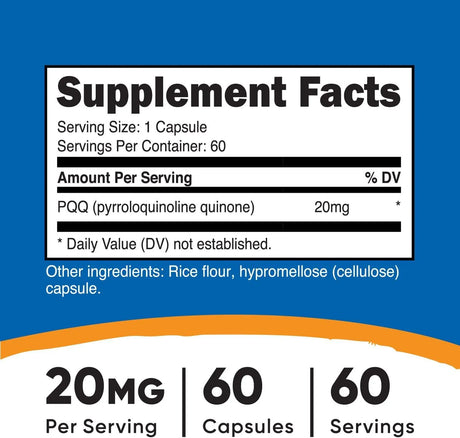 NUTRICOST - Nutricost PQQ Pyrroloquinoline Quinone 20Mg. 60 Capsulas - The Red Vitamin MX - Suplementos Alimenticios - {{ shop.shopifyCountryName }}