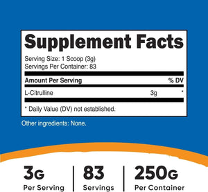 NUTRICOST - Nutricost Pure L-Citrulline (Base) Powder 250Gr. - The Red Vitamin MX - Suplementos Alimenticios - {{ shop.shopifyCountryName }}