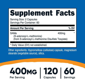 NUTRICOST - Nutricost SAM-e 400Mg. 120 Capsulas - The Red Vitamin MX - Suplementos Alimenticios - {{ shop.shopifyCountryName }}