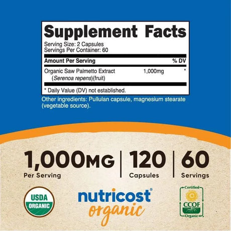 NUTRICOST - Nutricost Saw Palmetto 1000Mg. 120 Capsulas - The Red Vitamin MX - Suplementos Alimenticios - {{ shop.shopifyCountryName }}