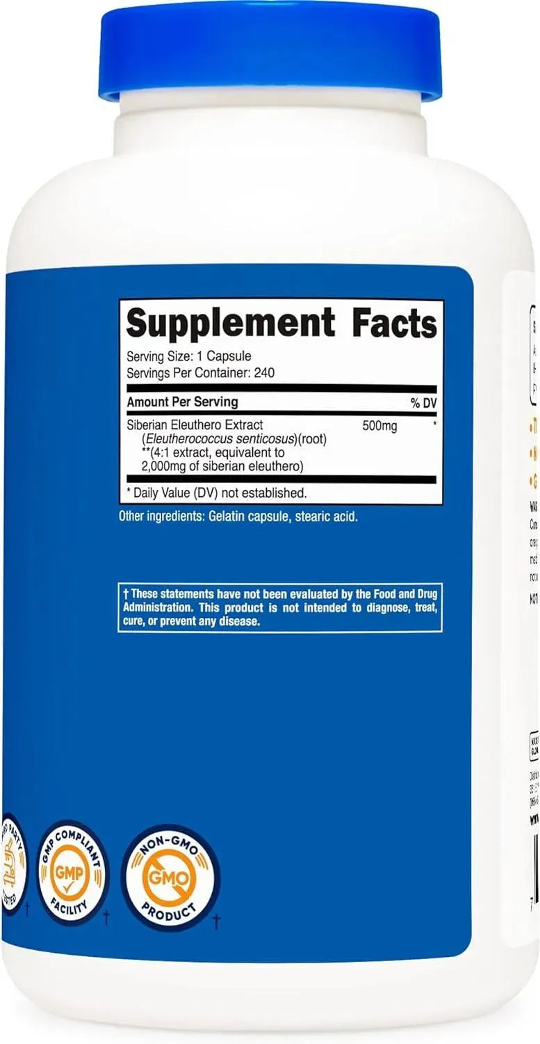 NUTRICOST - Nutricost Siberian Eleuthero 500Mg. 240 Capsulas - The Red Vitamin MX - Suplementos Alimenticios - {{ shop.shopifyCountryName }}