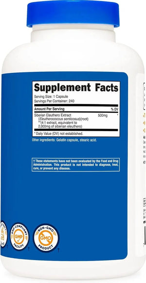 NUTRICOST - Nutricost Siberian Eleuthero 500Mg. 240 Capsulas - The Red Vitamin MX - Suplementos Alimenticios - {{ shop.shopifyCountryName }}