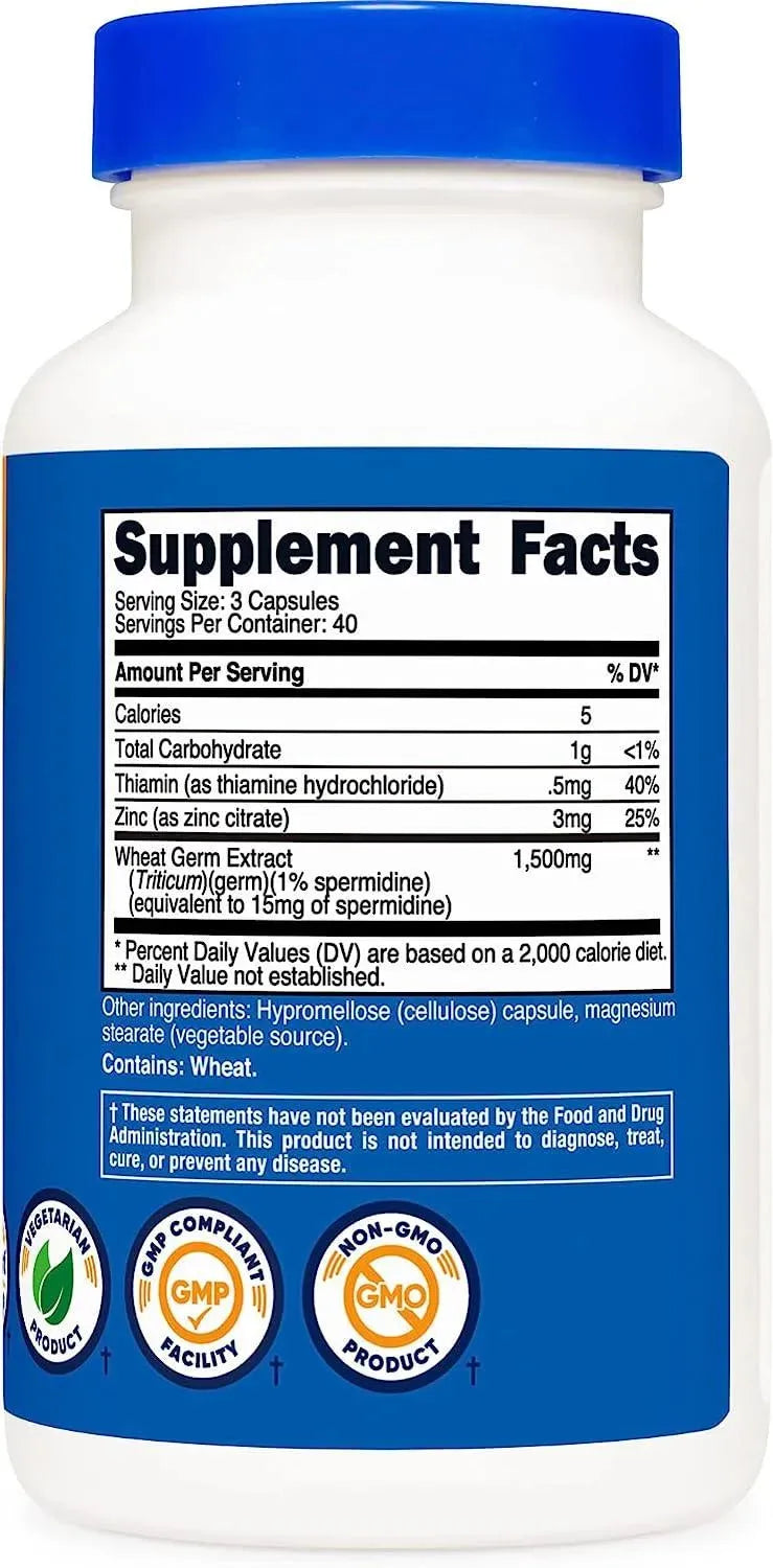 NUTRICOST - Nutricost Spermidine Wheat Germ Extract Supplement, 1500Mg. 120 Capsulas - The Red Vitamin MX - Suplementos Alimenticios - {{ shop.shopifyCountryName }}