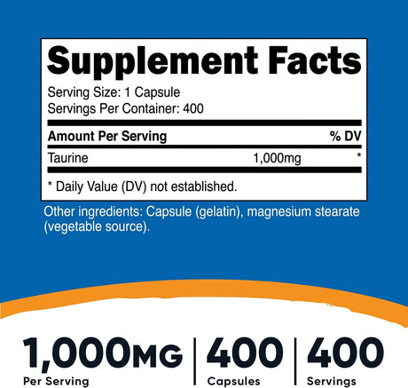 NUTRICOST - Nutricost Taurine 1000Mg. 400 Capsulas 2 Pack - The Red Vitamin MX - Suplementos Alimenticios - {{ shop.shopifyCountryName }}