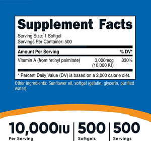 NUTRICOST - Nutricost Vitamin A 10,000 IU 1000 Capsulas Blandas - The Red Vitamin MX - Suplementos Alimenticios - {{ shop.shopifyCountryName }}