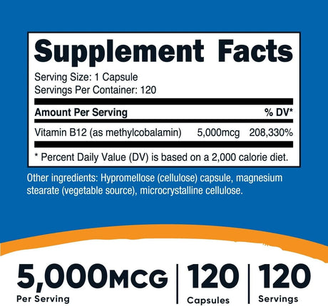 NUTRICOST - Nutricost Vitamin B12 5000mcg 120 Capsulas - The Red Vitamin MX - Suplementos Alimenticios - {{ shop.shopifyCountryName }}