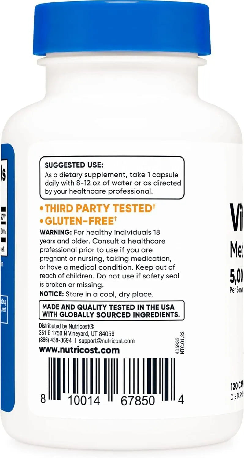 NUTRICOST - Nutricost Vitamin B12 5000mcg 120 Capsulas - The Red Vitamin MX - Suplementos Alimenticios - {{ shop.shopifyCountryName }}