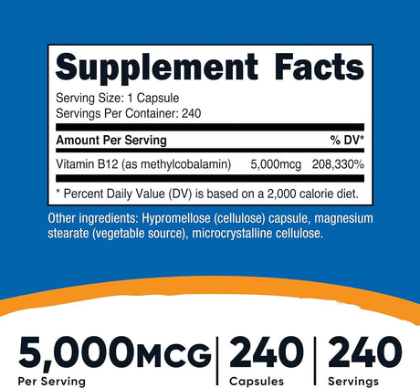 NUTRICOST - Nutricost Vitamin B12 5000mcg 240 Capsulas - The Red Vitamin MX - Suplementos Alimenticios - {{ shop.shopifyCountryName }}