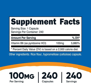 NUTRICOST - Nutricost Vitamin B6 100Mg. 240 Capsulas 2 Pack - The Red Vitamin MX - Suplementos Alimenticios - {{ shop.shopifyCountryName }}