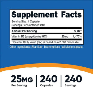 NUTRICOST - Nutricost Vitamin B6 25Mg. 240 Capsulas - The Red Vitamin MX - Suplementos Alimenticios - {{ shop.shopifyCountryName }}
