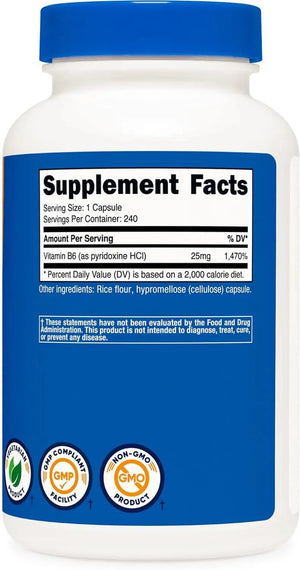 NUTRICOST - Nutricost Vitamin B6 25Mg. 240 Capsulas - The Red Vitamin MX - Suplementos Alimenticios - {{ shop.shopifyCountryName }}