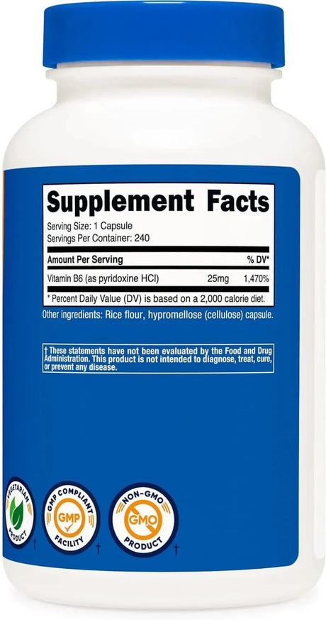 NUTRICOST - Nutricost Vitamin B6 25Mg. 240 Capsulas - The Red Vitamin MX - Suplementos Alimenticios - {{ shop.shopifyCountryName }}