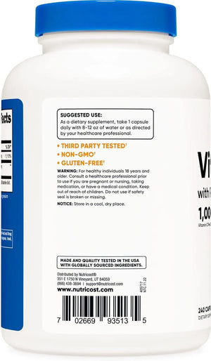 NUTRICOST - Nutricost Vitamin C with Rose Hips 1000Mg. 240 Capsulas 2 Pack - The Red Vitamin MX - Suplementos Alimenticios - {{ shop.shopifyCountryName }}