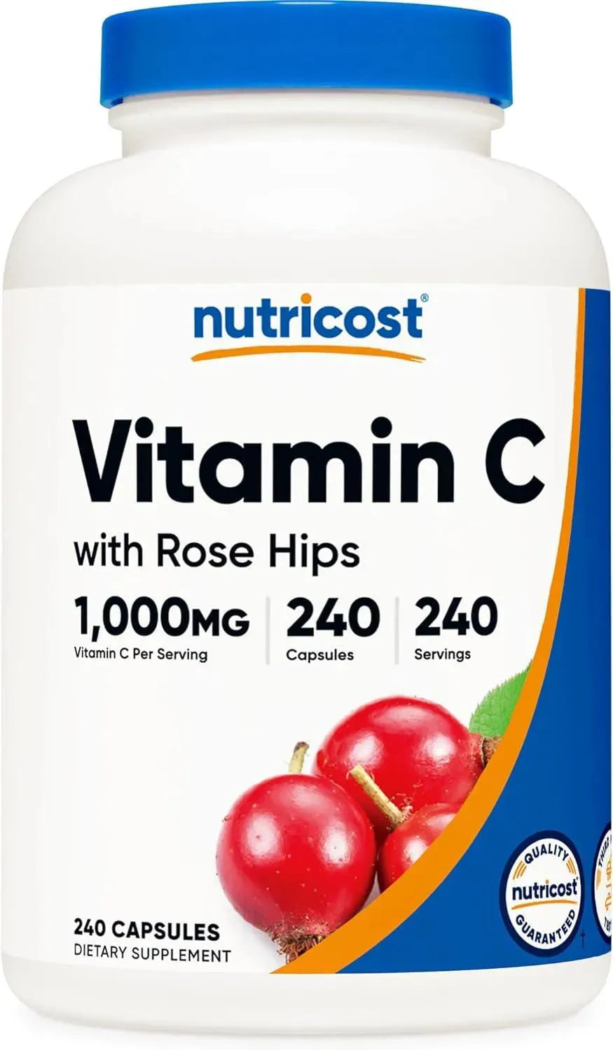 NUTRICOST - Nutricost Vitamin C with Rose Hips 1000Mg. 240 Capsulas - The Red Vitamin MX - Suplementos Alimenticios - {{ shop.shopifyCountryName }}