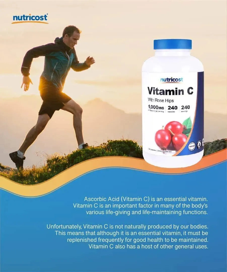 NUTRICOST - Nutricost Vitamin C with Rose Hips 1000Mg. 240 Capsulas - The Red Vitamin MX - Suplementos Alimenticios - {{ shop.shopifyCountryName }}