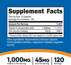 NUTRICOST - Nutricost Vitamin C with Zinc 1000Mg. 120 Capsulas - The Red Vitamin MX - Suplementos Alimenticios - {{ shop.shopifyCountryName }}