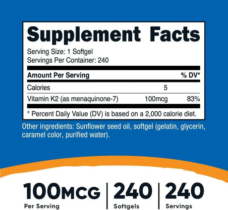 NUTRICOST - Nutricost Vitamin K2 MK-7 100mcg 240 Capsulas Blandas - The Red Vitamin MX - Suplementos Alimenticios - {{ shop.shopifyCountryName }}