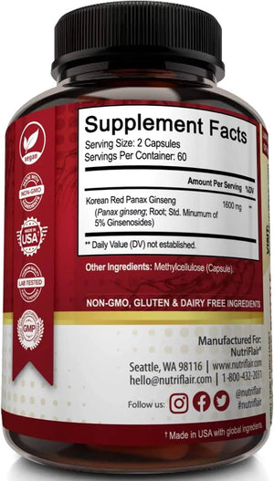 NUTRIFLAIR - NutriFlair Korean Red Panax Ginseng 1600Mg. 120 Capsulas - The Red Vitamin MX - Suplementos Alimenticios - {{ shop.shopifyCountryName }}