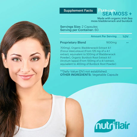 NUTRIFLAIR - NutriFlair Organic Irish Sea Moss 1600Mg. 120 Capsulas - The Red Vitamin MX - Suplementos Alimenticios - {{ shop.shopifyCountryName }}