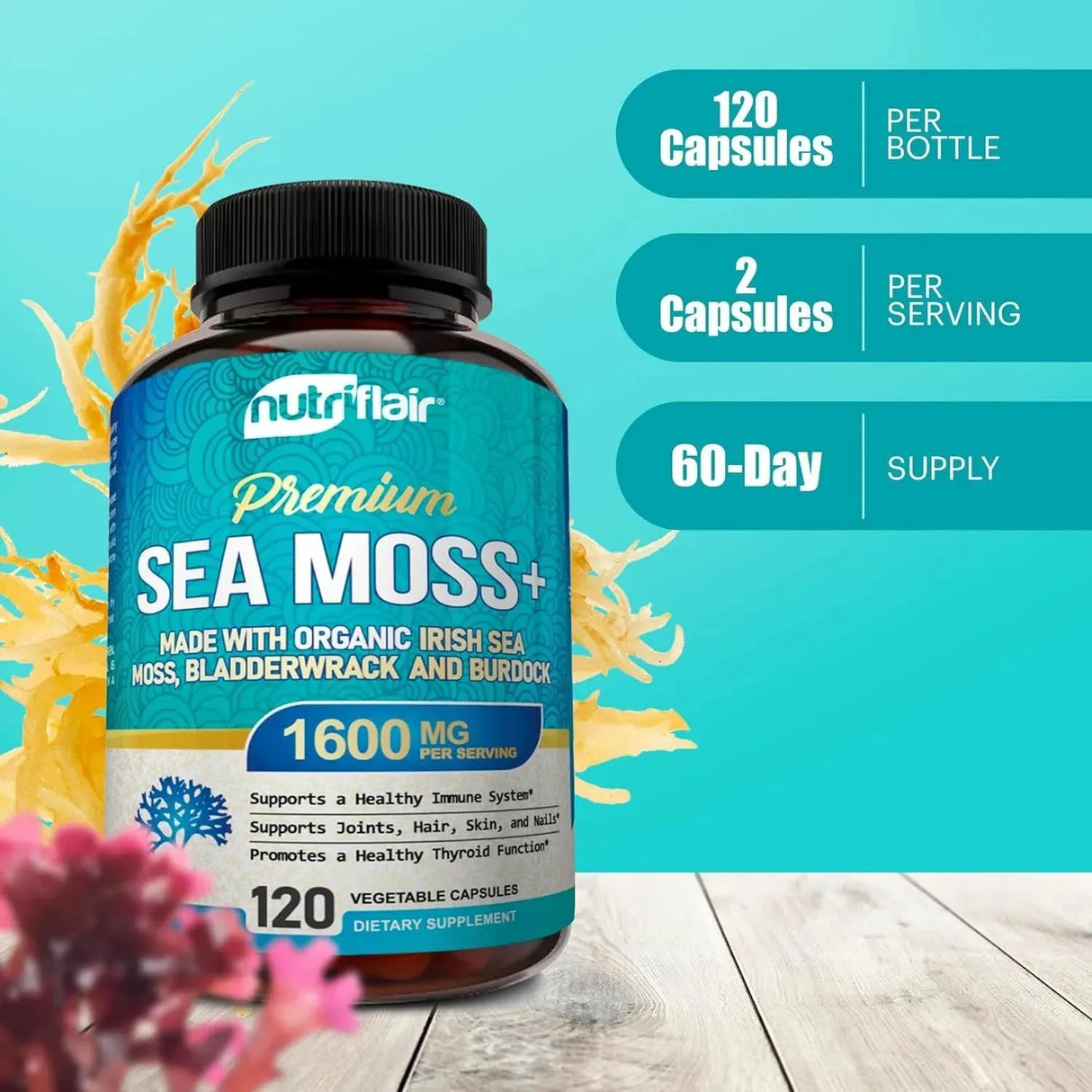 NUTRIFLAIR - NutriFlair Organic Irish Sea Moss 1600Mg. 120 Capsulas - The Red Vitamin MX - Suplementos Alimenticios - {{ shop.shopifyCountryName }}