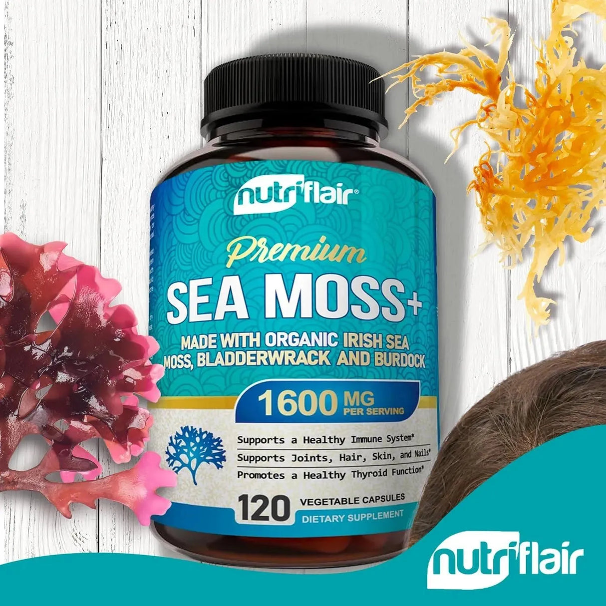 NUTRIFLAIR - NutriFlair Organic Irish Sea Moss 1600Mg. 120 Capsulas - The Red Vitamin MX - Suplementos Alimenticios - {{ shop.shopifyCountryName }}