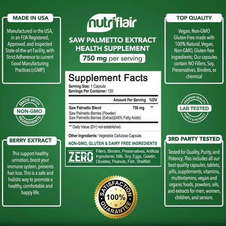 NUTRIFLAIR - NutriFlair Saw Palmetto Extract 750Mg. 120 Capsulas - The Red Vitamin MX - Suplementos Alimenticios - {{ shop.shopifyCountryName }}