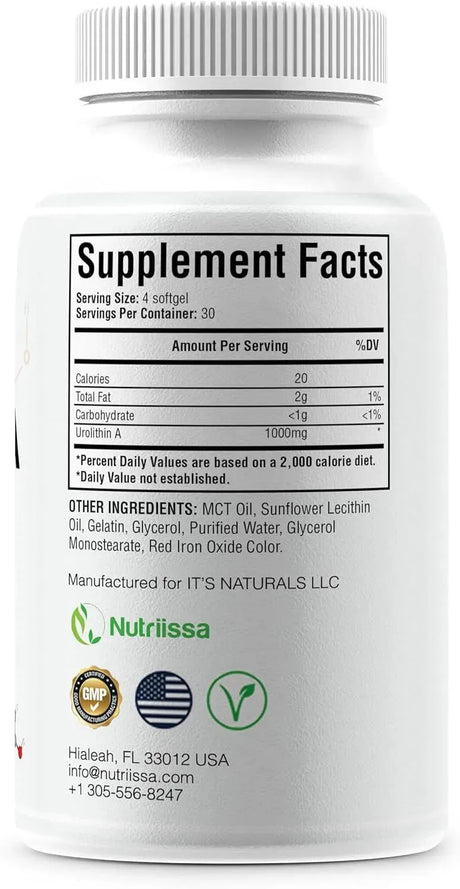 NUTRIISSA - Nutriissa Urolithin A 1000Mg. 120 Capsulas Blandas - The Red Vitamin MX - Suplementos Alimenticios - {{ shop.shopifyCountryName }}