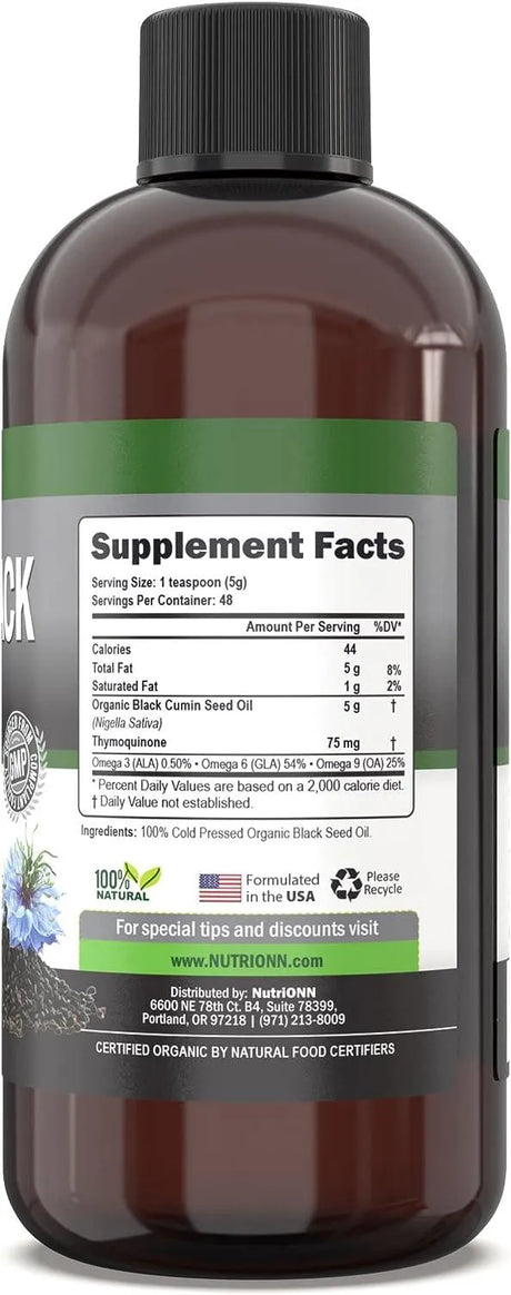 NUTRIONN - NutriONN Organic Black Seed Oil 240Ml. - The Red Vitamin MX - Suplementos Alimenticios - {{ shop.shopifyCountryName }}