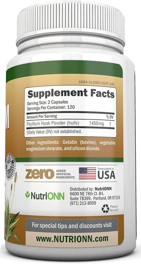 NUTRIONN - NutriONN PSYLLIUM Husk 1450Mg. 240 Capsulas - The Red Vitamin MX - Suplementos Alimenticios - {{ shop.shopifyCountryName }}