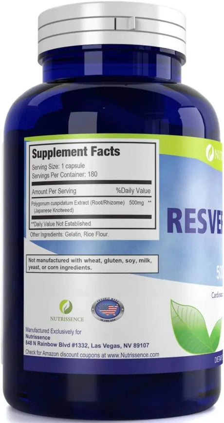 NUTRISSENCE - Nutrissence Resveratrol 500Mg. 180 Capsulas - The Red Vitamin MX - Suplementos Alimenticios - {{ shop.shopifyCountryName }}