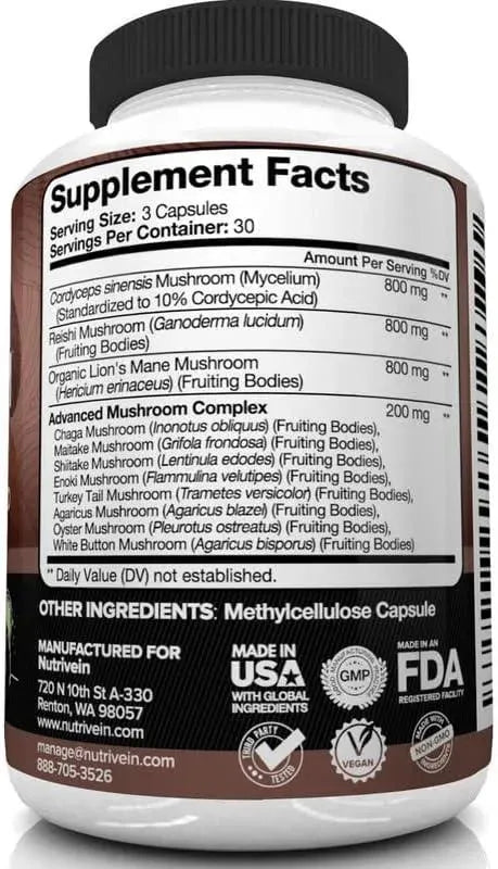 NUTRIVEIN - Nutrivein Mushroom Supplement 2600Mg. 90 Capsulas - The Red Vitamin MX - Suplementos Alimenticios - {{ shop.shopifyCountryName }}