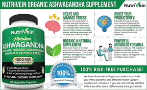 NUTRIVEIN - Nutrivein Organic Ashwagandha 1600Mg. 120 Capsulas - The Red Vitamin MX - Suplementos Alimenticios - {{ shop.shopifyCountryName }}