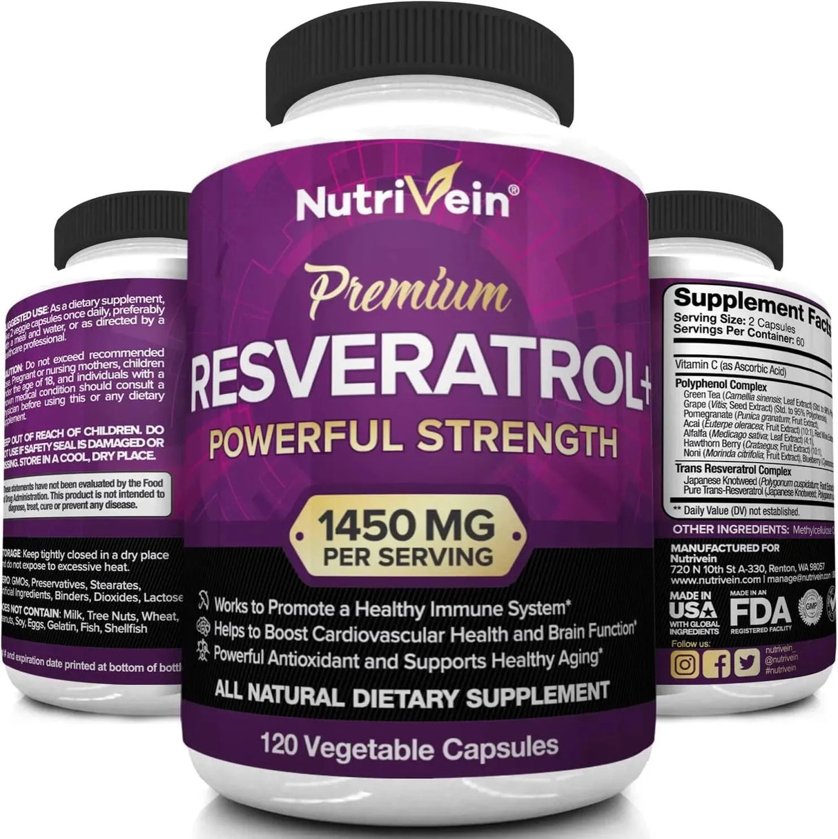 NUTRIVEIN - Nutrivein Resveratrol 1450Mg. 120 Capsulas - The Red Vitamin MX - Suplementos Alimenticios - {{ shop.shopifyCountryName }}