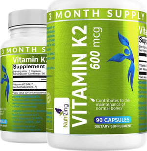 NUTRIZING - NutriZing K2 Vitamin Supplement MK-7 600mcg 90 Capsulas - The Red Vitamin MX - Suplementos Alimenticios - {{ shop.shopifyCountryName }}