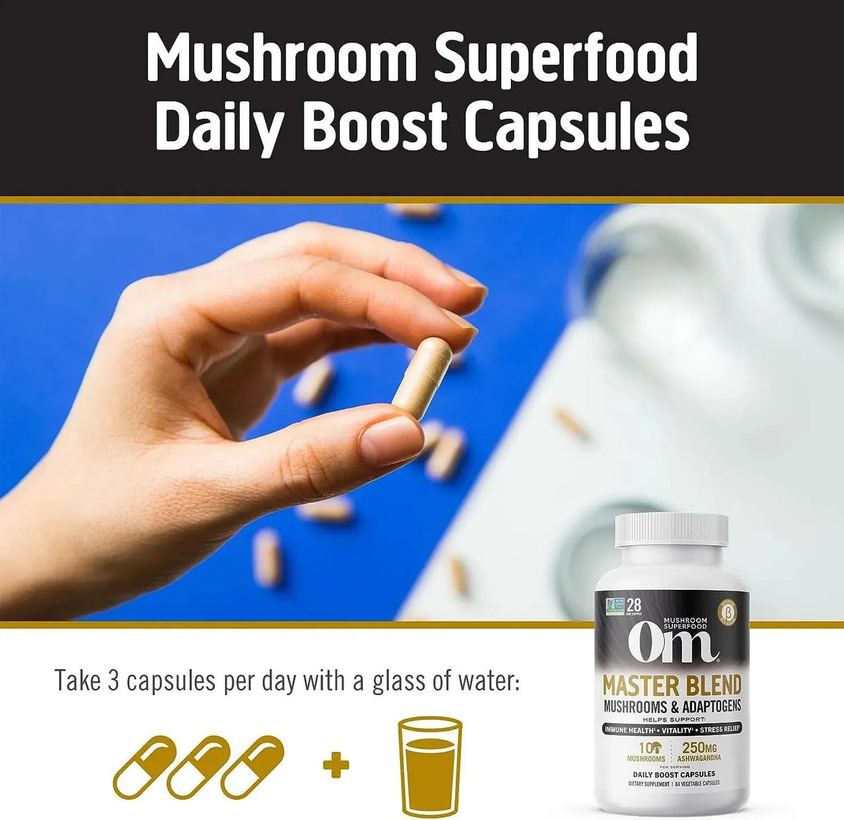 OM MUSHROOM SUPERFOOD - Om Mushroom Superfood Master Blend Mushrooms & Adaptogens 80 Capsulas - The Red Vitamin MX - Suplementos Alimenticios - {{ shop.shopifyCountryName }}