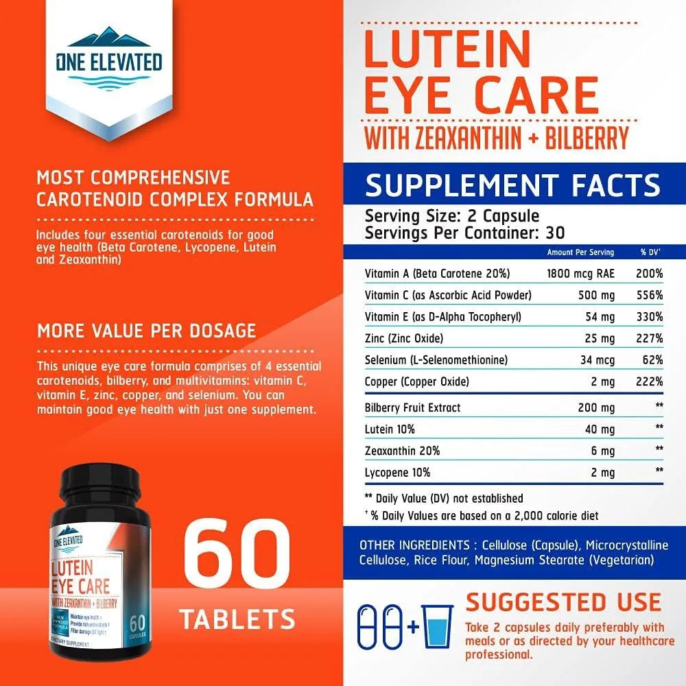 ONE ELEVATED - One Elevated Eye Care Lutein, Zeaxanthin, Bilberry 60 Capsulas - The Red Vitamin MX - Suplementos Alimenticios - {{ shop.shopifyCountryName }}