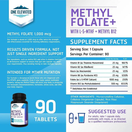 ONE ELEVATED - One Elevated Methyl Folate with Methylcobalamin B12 90 Capsulas - The Red Vitamin MX - Suplementos Alimenticios - {{ shop.shopifyCountryName }}